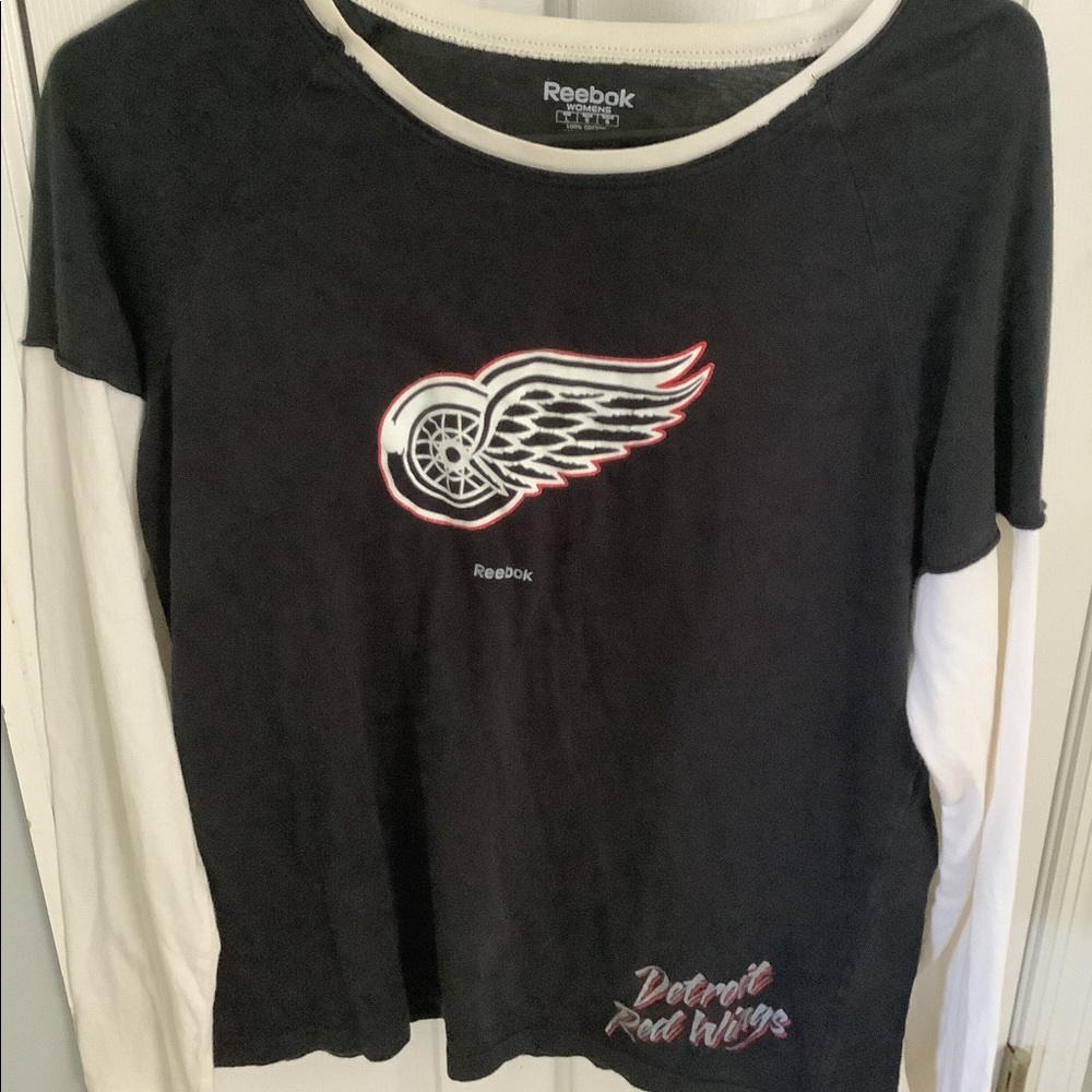 Reebok DETROIT RED WINGS long sleeve logo shirt Lg